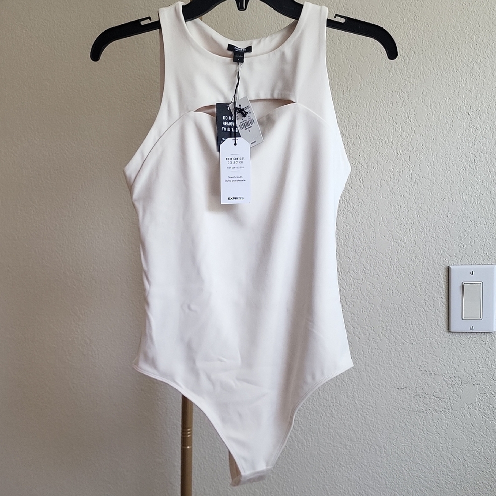 Express Ivory Body‎ Contour Sleeveless Open Cut Out Bodysuit SZ S NWT